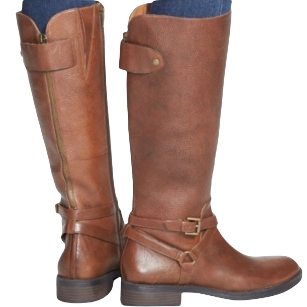 Enzo Angiolini Saevon Pebbled Brown Leather Tall Riding Boots Sz 9